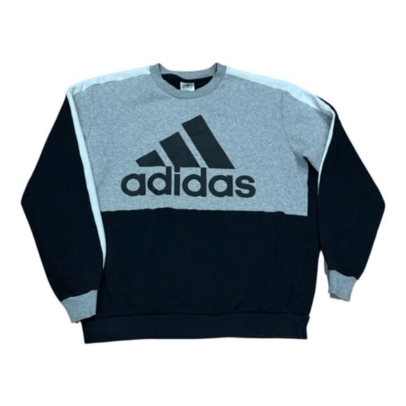 Adidas Sweatshirt Mens Large Crewneck Pullover Athletic Colorblock Black Gray - Picture 1 of 8